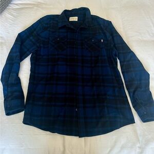 Active Ride Shop Blue and Black Flannel  Plaid Shirt